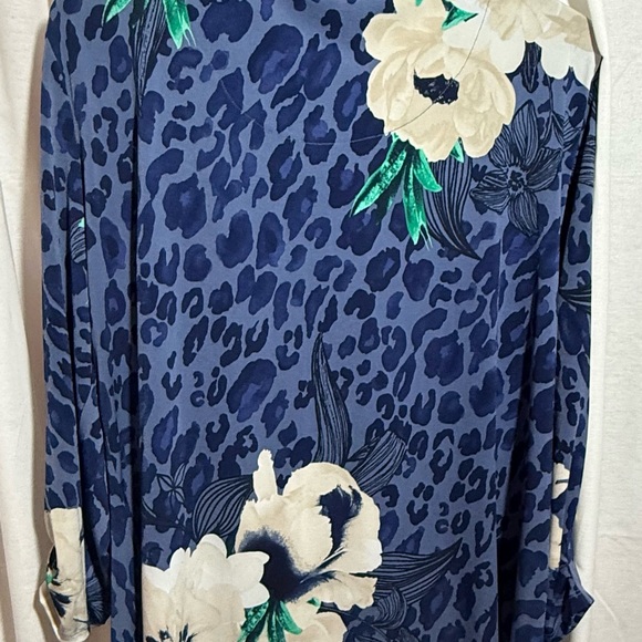 JM Collection Blue Patterned Jacket 1/4 Zip - Picture 4 of 4